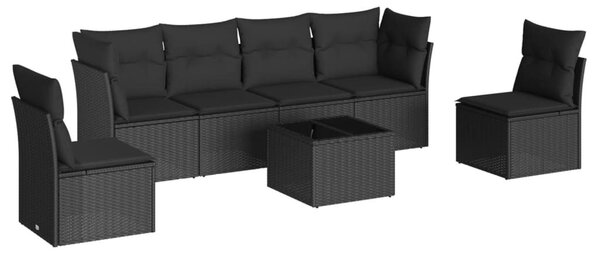 7 részes fekete polyrattan kerti ülőgarnitúra párnával