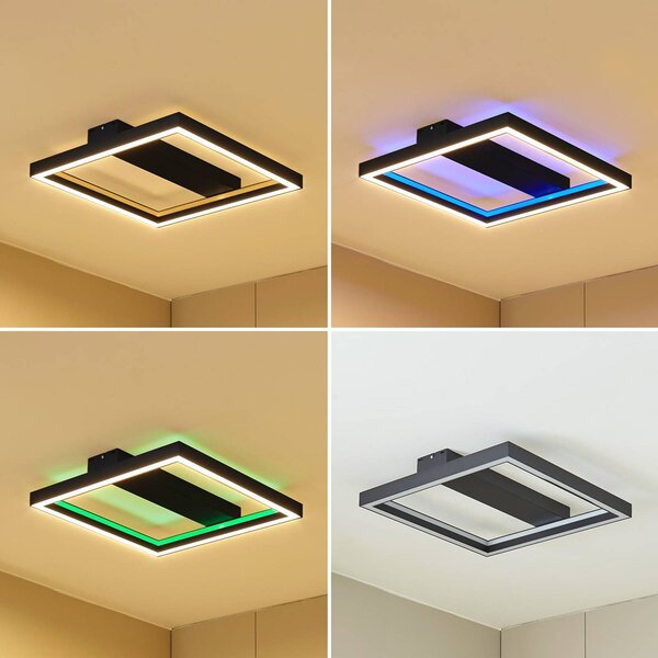 Lucande Smart LED mennyezeti lámpa Tjado, 50 cm, fekete, RGBW, dimmelhető, Fekete, Nappali / Étkező, fém, Modern