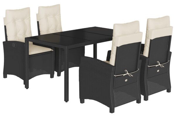 5 részes fekete polyrattan kerti étkezőgarnitúra párnákkal