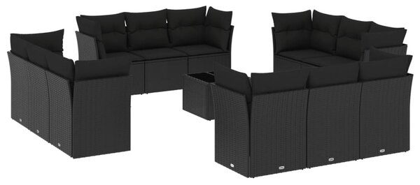 13 részes fekete polyrattan kerti ülőgarnitúra párnákkal