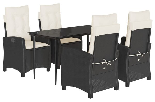 5 részes fekete polyrattan kerti étkezőgarnitúra párnákkal