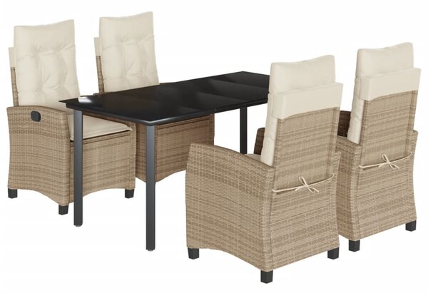 5 részes bézs polyrattan kerti étkezőgarnitúra párnákkal