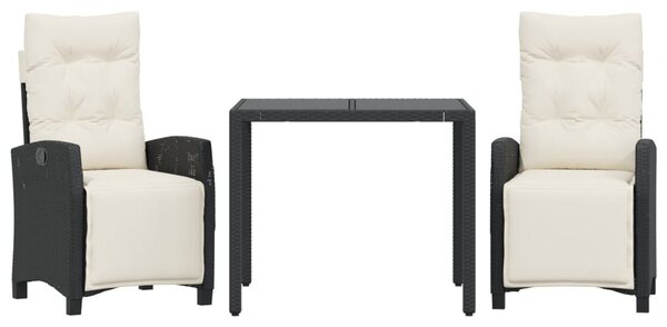 3 részes fekete polyrattan kerti étkezőgarnitúra párnákkal
