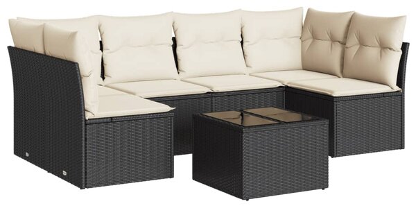 7 részes fekete polyrattan kerti ülőgarnitúra párnával