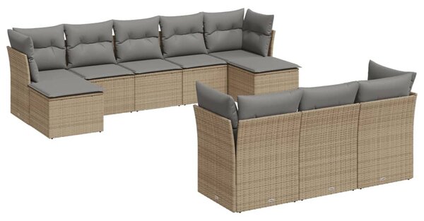 10 részes bézs polyrattan kerti ülőgarnitúra párnával