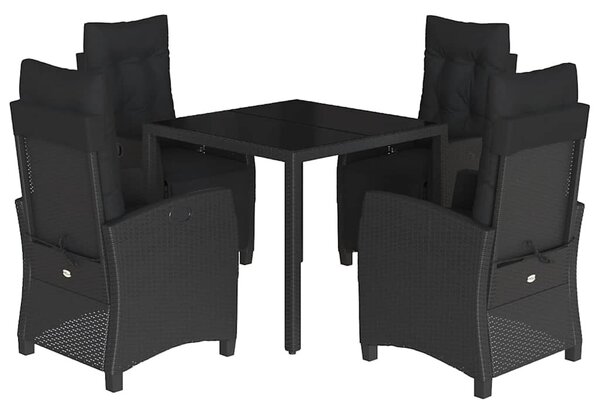 5 részes fekete polyrattan kerti étkezőgarnitúra párnákkal