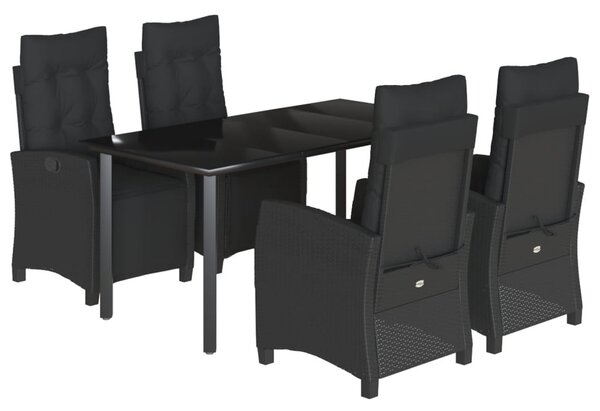 5 részes fekete polyrattan kerti étkezőgarnitúra párnákkal