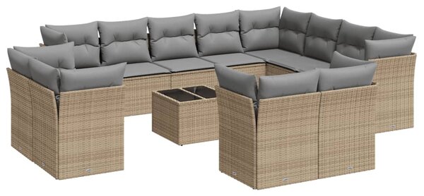 13 részes bézs polyrattan kerti ülőgarnitúra párnákkal