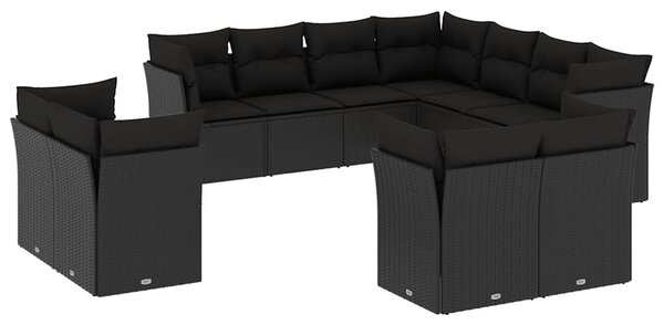 11 részes fekete polyrattan kerti ülőgarnitúra párnákkal