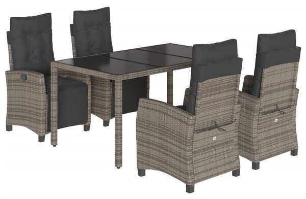 5 részes szürke polyrattan kerti étkezőgarnitúra párnával