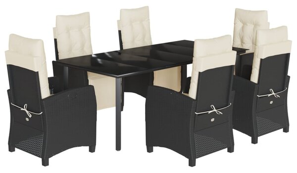 7 részes fekete polyrattan kerti étkezőgarnitúra párnával