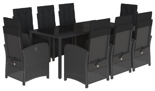 9 részes fekete polyrattan kerti étkezőgarnitúra párnákkal