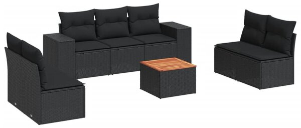 8 részes fekete polyrattan kerti ülőgarnitúra párnákkal