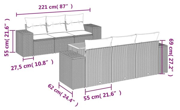 7 részes szürke polyrattan kerti ülőgarnitúra párnákkal