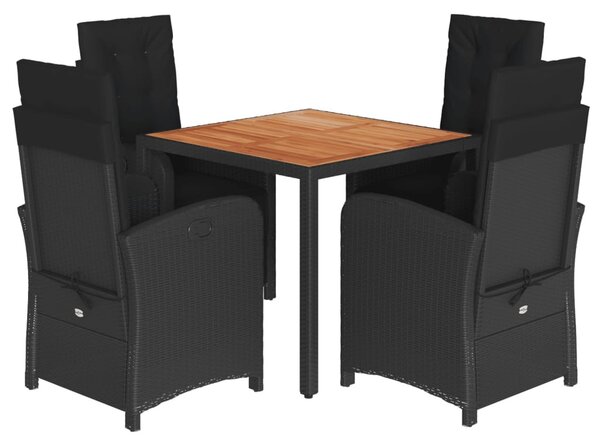 5 részes fekete polyrattan kerti étkezőgarnitúra párnákkal