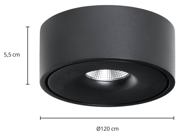 Arcchio Rotari LED mennyezeti lámpa, Ø 12 cm, felfelé és lefelé irányuló fény,, dimmelhető, Fekete, Nappali / Étkező, Alumínium, Modern