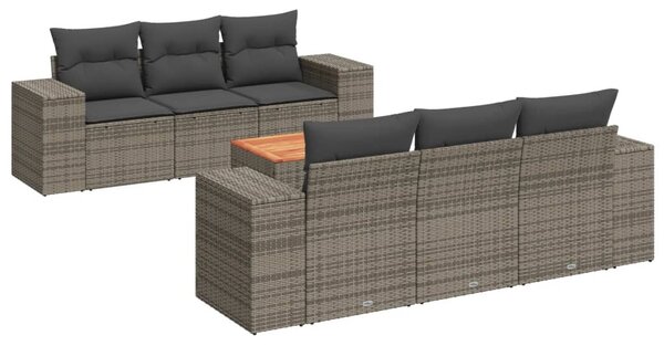 7 részes szürke polyrattan kerti ülőgarnitúra párnákkal