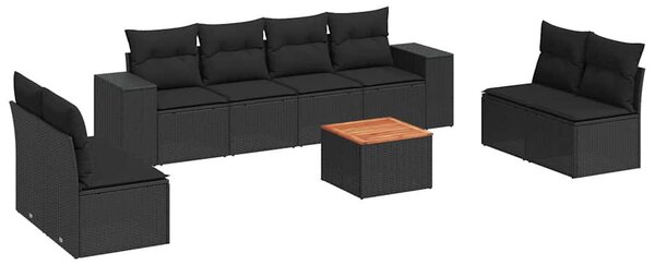 9 részes fekete polyrattan kerti ülőgarnitúra párnákkal
