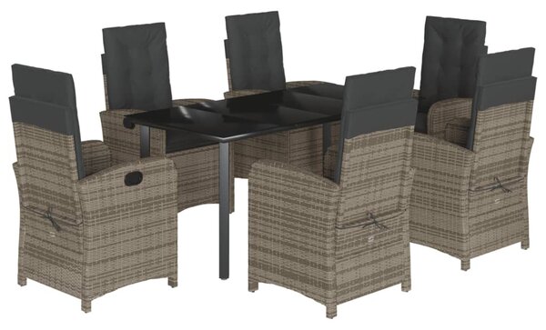 7 részes szürke polyrattan kerti étkezőgarnitúra párnával