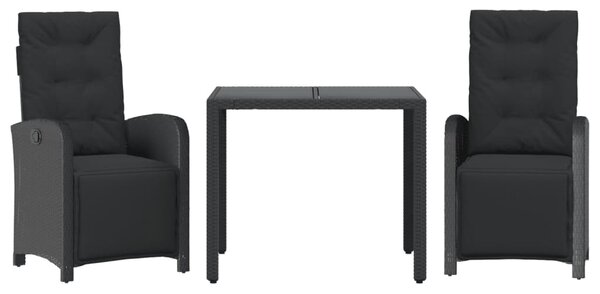 3 részes fekete polyrattan bisztrógarnitúra párnával