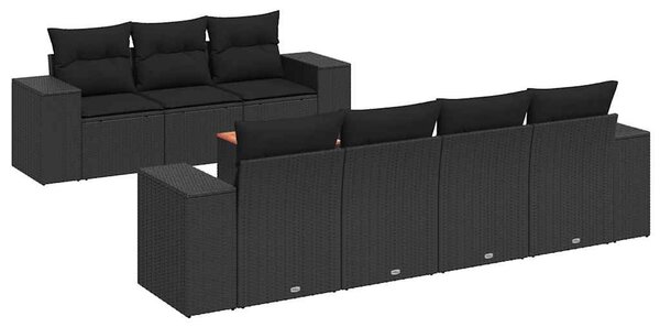 8 részes fekete polyrattan kerti ülőgarnitúra párnákkal