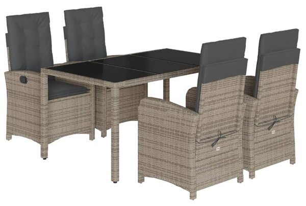 5 részes szürke polyrattan kerti étkezőgarnitúra párnával