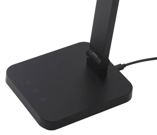 Lindby LED asztali lámpa Rylas, fekete, USB, CCT, dimmelhető, Fekete, Dolgozószoba / Iroda, Műanyag, Modern