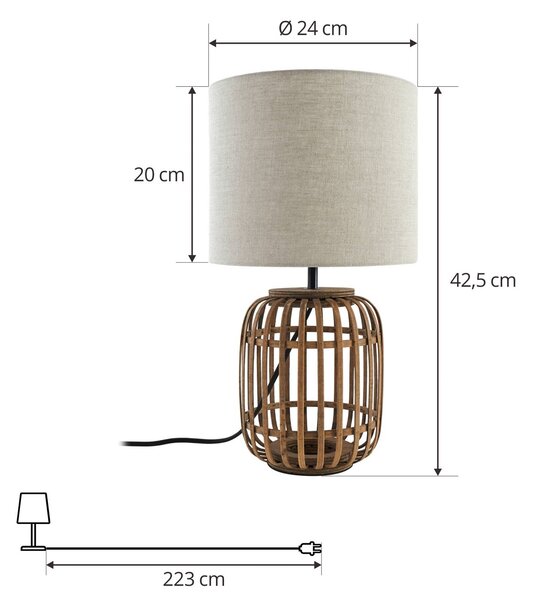 Lindby asztali lámpa Marzanna, szürke, bambusz, 42,5 cm, E27, Világos fa, Nappali / Étkező, Textil / szövet / selyem, Vidéki otthon / Rusztikus