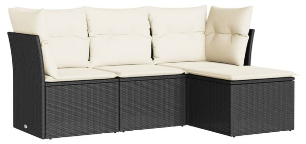 4 részes fekete polyrattan kerti ülőgarnitúra párnákkal