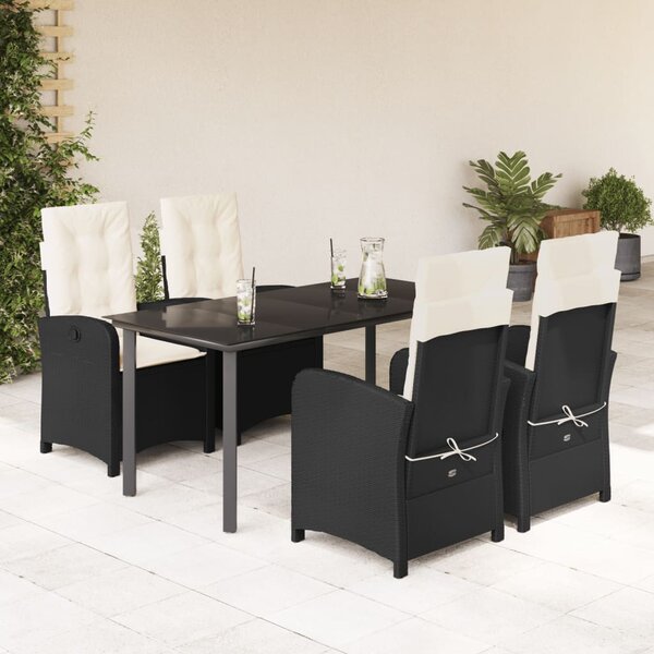 5 részes fekete polyrattan kerti étkezőgarnitúra párnákkal