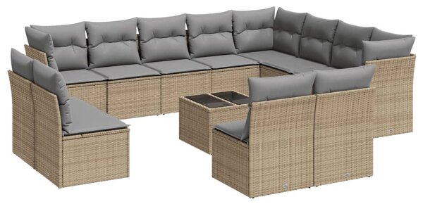 13 részes bézs polyrattan kerti ülőgarnitúra párnákkal