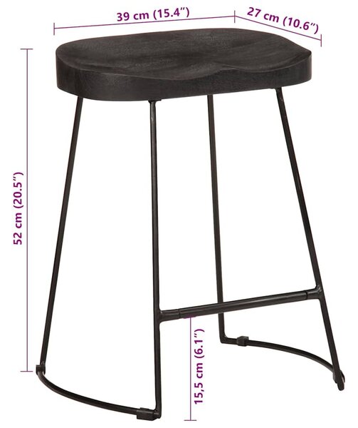 VidaXL bárszékek 2 db Fekete 46x38x52 cm tömör fa Mango