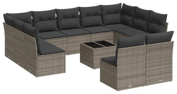 12 részes szürke polyrattan kerti ülőgarnitúra párnákkal