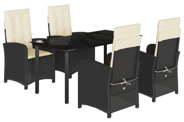 5 részes fekete polyrattan kerti étkezőgarnitúra párnákkal
