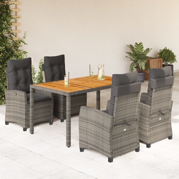 5 részes szürke polyrattan kerti étkezőgarnitúra párnával