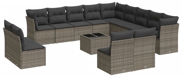 14 részes szürke polyrattan kerti ülőgarnitúra párnákkal