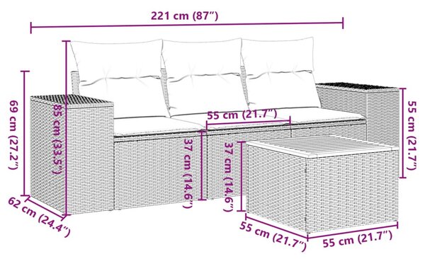 4 részes szürke polyrattan kerti ülőgarnitúra párnákkal