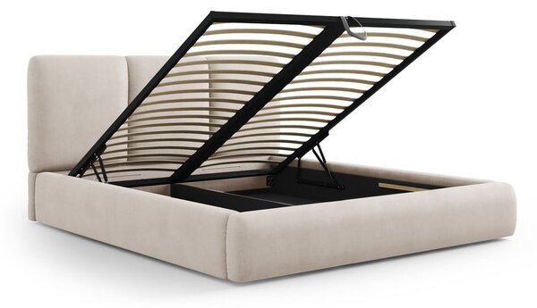 Bézs kárpitozott ágyneműtartós franciaágy ágyráccsal 160x200 cm Brody – Mazzini Beds