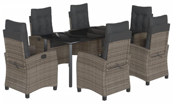 7 részes szürke polyrattan kerti étkezőgarnitúra párnával