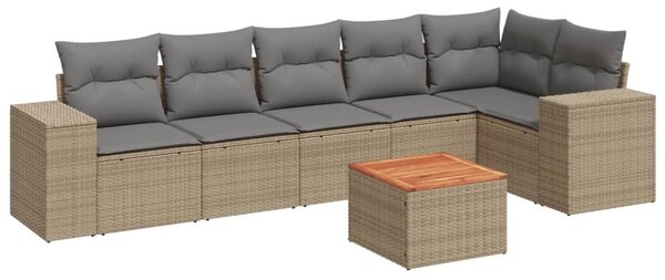 7 részes bézs polyrattan kerti ülőgarnitúra párnákkal