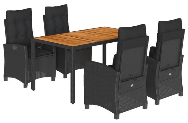 5 részes fekete polyrattan kerti étkezőgarnitúra párnákkal
