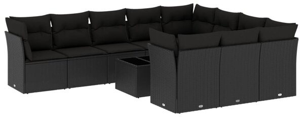 11 részes fekete polyrattan kerti ülőgarnitúra párnákkal