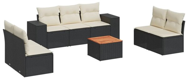 8 részes fekete polyrattan kerti ülőgarnitúra párnákkal