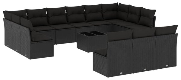 14 részes fekete polyrattan kerti ülőgarnitúra párnákkal