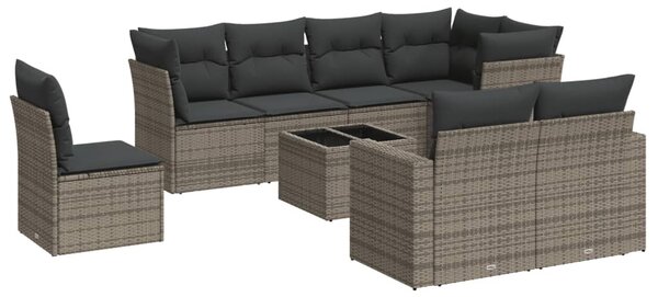 9 részes szürke polyrattan kerti ülőgarnitúra párnákkal