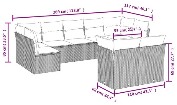 9 részes bézs polyrattan kerti ülőgarnitúra párnákkal