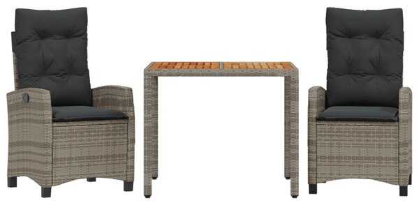3 részes szürke polyrattan kerti étkezőgarnitúra párnával