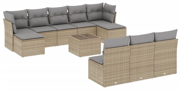 11 részes bézs polyrattan kerti ülőgarnitúra párnákkal