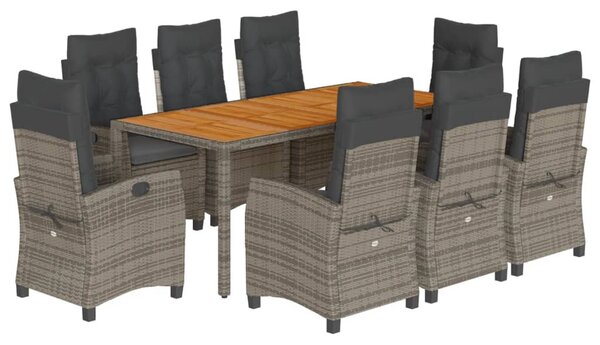 9 részes szürke polyrattan kerti étkezőgarnitúra párnával
