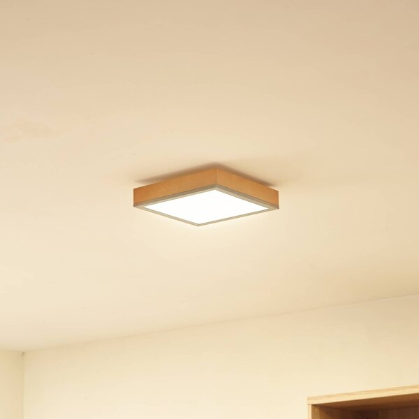 Lindby Laviona LED mennyezeti lámpa, négyzet alakú, 30 cm-es, Világos fa, Nappali / Étkező, Fa, Modern
